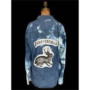 Upcycled Wrangler Denim Shirt Indivisible Jackalope Folk Art Size Large